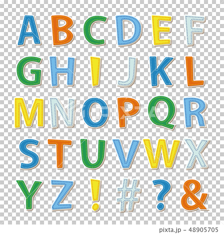 アルファベット アップリケ ワッペン風 夏色イメージのイラスト素材