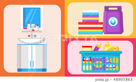 House Cleaning Supplies Flat Illustrations Set House Cleaning Supplies Flat Illustrations Set 48905863