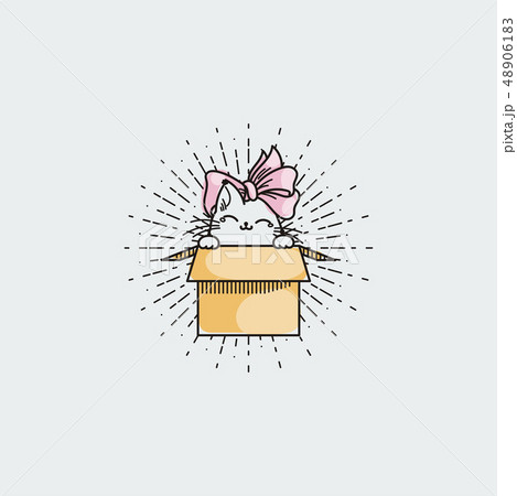 Cartoon cat with bow in a box adoption 48906183