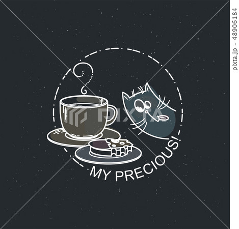 Vector card with cute cat with cup and a sandwich. 48906184