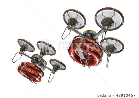 救助ドローン(浮き輪つき・編隊飛行・透過素材) 48910467