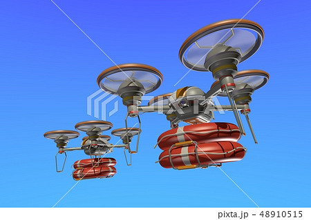 救助ドローン(浮き輪つき・編隊飛行) 救助ドローン(浮き輪つき・編隊飛行) 48910515