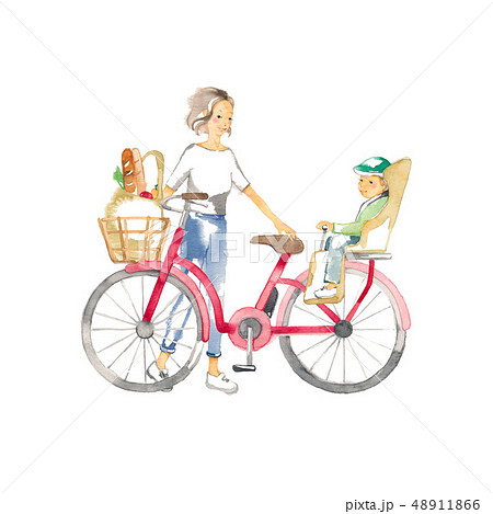 自転車でおでかけ、母と子ども、ショッピング 48911866