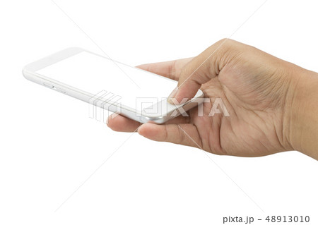 Hand with smartphone isolated on white background Hand with smartphone isolated on white background 48913010