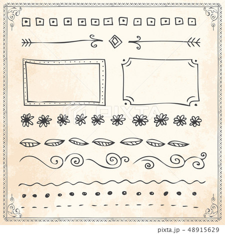 Hand drawn doodle line border frame elements set Hand drawn doodle line border frame elements set 48915629