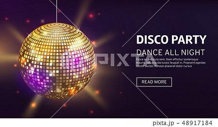 Disco banner. Mirrorball party disco ball invitation card celebration fashion partying poster Disco banner. Mirrorball party disco ball invitation card celebration fashion partying poster 48917184