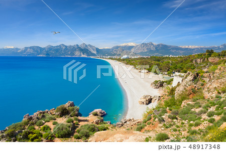 Konyaalti beach in popular resort city Antalya, 48917348