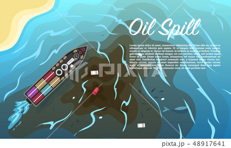 Oil spill. Environmental pollution. Ecological problems Dirty Ocean Water. Wrecked ship, fishing 48917641