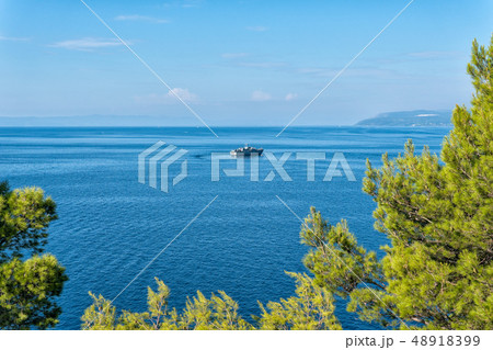 warship in the calm Mediterranean sea in the morning 48918399