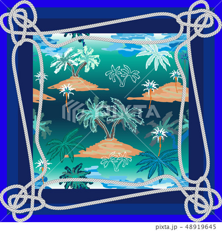 Silk scarf with ropes, sea and boats. Silk scarf with ropes, sea and boats. 48919645
