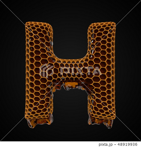H letter shaped honeycomb with flowing honey. 3d illustration H letter shaped honeycomb with flowing honey. 3d illustration 48919936