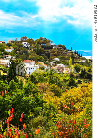 mountain village aerial view, Pelion, Greece 48919982