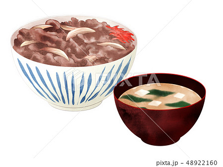 牛丼セットのイラスト素材