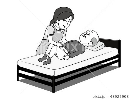 女性ヘルパーさんオムツ交換（白黒） 48922908