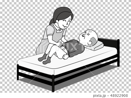 女性ヘルパーさんオムツ交換（白黒） 48922908