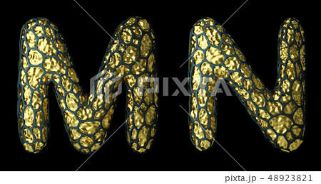 Realistic 3D letter set M, N made of gold shining metal . 48923821