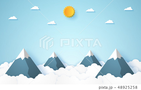 Mountains and sky , paper art style 48925258