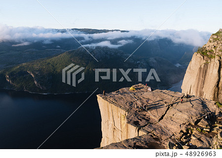 Cliff Preikestolen at fjord Lysefjord, Norway 48926963