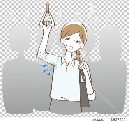 電車でワキ汗に気が付く女性 48927221