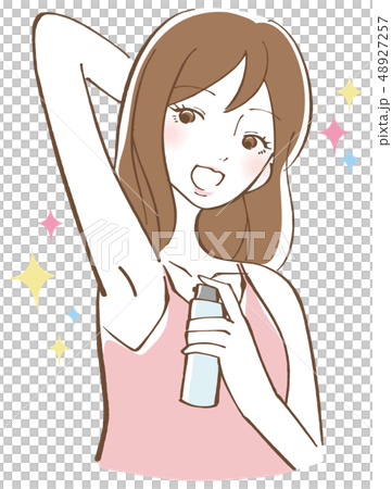 Woman applying antiperspirant spray 48927257