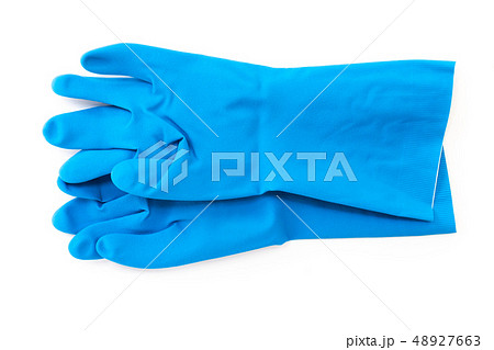 blue rubber gloves for cleaning 48927663