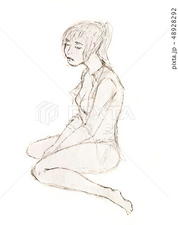 Sad girl sitting on the floor. Figure simple Sad girl sitting on the floor. Figure simple 48928292