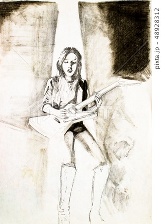 A woman in boots and an electric guitar A woman in boots and an electric guitar 48928312