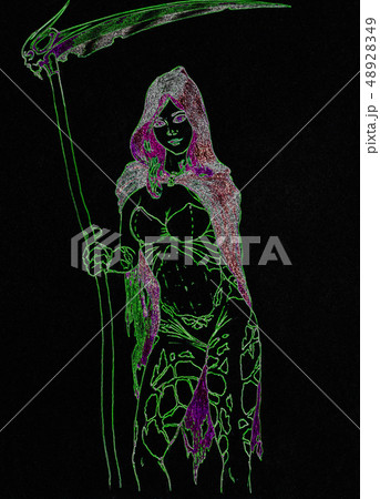 Girl with a scythe of death and the skull of 48928349