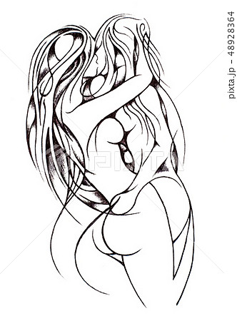 332px x 450px - Silhouette of two kissing lesbian girls - Stock Illustration [48928364] -  PIXTA