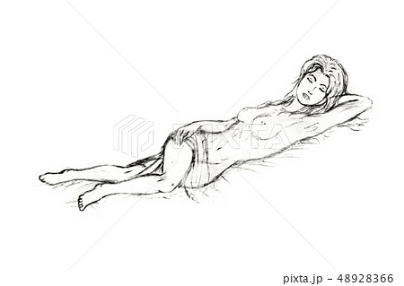 Picture of a naked woman lying in bed up tits 48928366