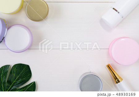 cosmetic and skin care product and green leaves cosmetic and skin care product and green leaves 48930169