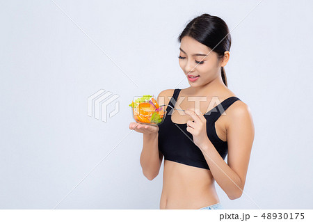 Beautiful portrait young asian woman diet 48930175