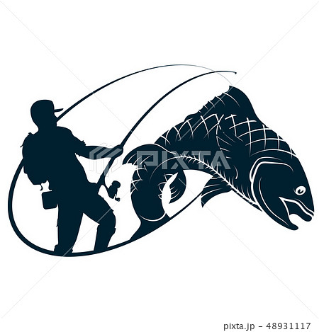 Fisherman silhouette and fish - Stock Illustration [48931117] - PIXTA