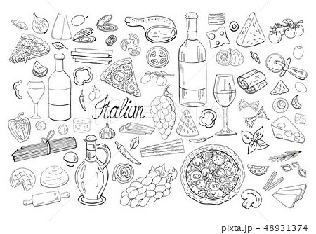 Big hand drawn italian food collection  48931374