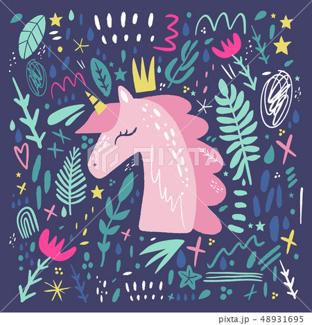 Unicorn Pattern Vector Cute Nursery Wall Art のイラスト素材