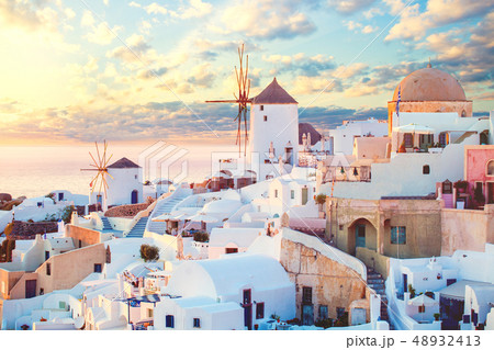 Santorini island, Greece. Romantic dawn Santorini island, Greece. Romantic dawn 48932413