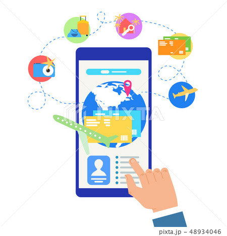 Booking Flight Tickets with Mobile App Flat Vector 48934046