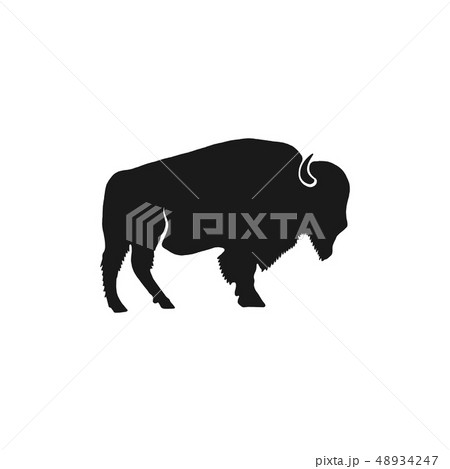 Buffalo icon silhouette. Retro letterpress effect. Bison black symbol pictogram isolated. Use for 48934247