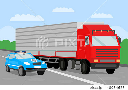 Police Escort and Trailer Flat Vector Illustration 48934623