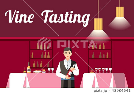 Wine Tasting in Restaurant Flat Vector Banner Wine Tasting in Restaurant Flat Vector Banner 48934641