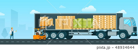 Forklift Car Loading Box Up to Shipping Truck Forklift Car Loading Box Up to Shipping Truck 48934644
