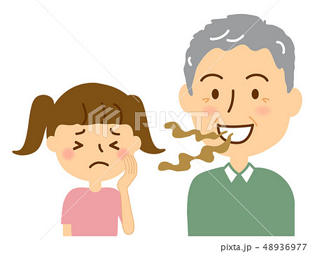 口臭シニア男性と孫女の子のイラスト素材
