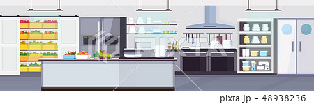 modern commercial restaurant kitchen interior with healthy food fruits and vegetables cooking and modern commercial restaurant kitchen interior with healthy food fruits and vegetables cooking and 48938236
