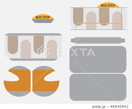 Bus Stop Paper Model Vector Cut And Glueのイラスト素材