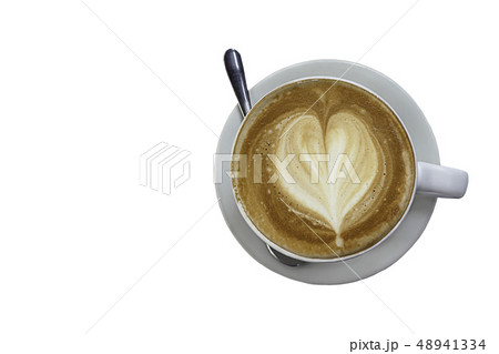 Hot coffee topped with a heart-shaped milk. Hot coffee topped with a heart-shaped milk. 48941334
