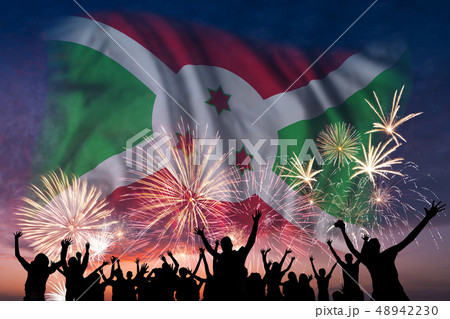 People are looking on fireworks and flag of People are looking on fireworks and flag of 48942230