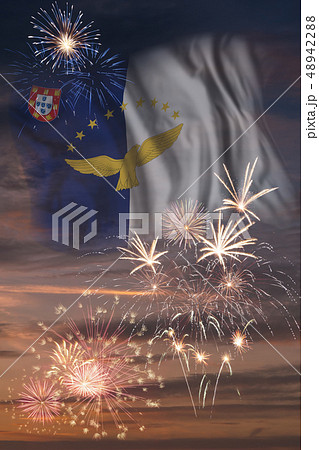Fireworks and flag of Azores 48942288