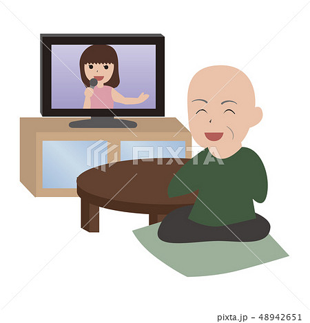 テレビを見るおじいちゃんのイラスト素材
