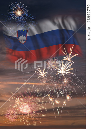 Fireworks and flag of Slovenia Fireworks and flag of Slovenia 48942770