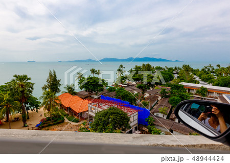 View from the car window to the sea from above 48944424